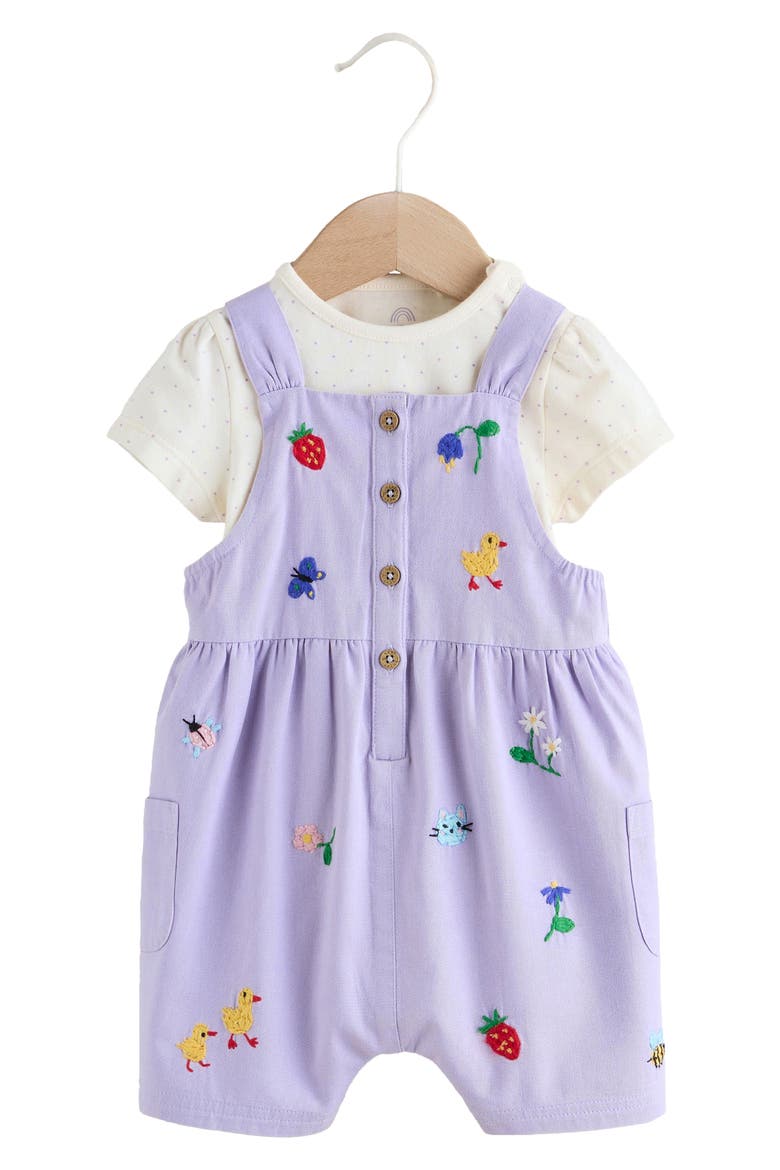 Embroidered Overalls & Bodysuit Set, Main, color, PURPLE