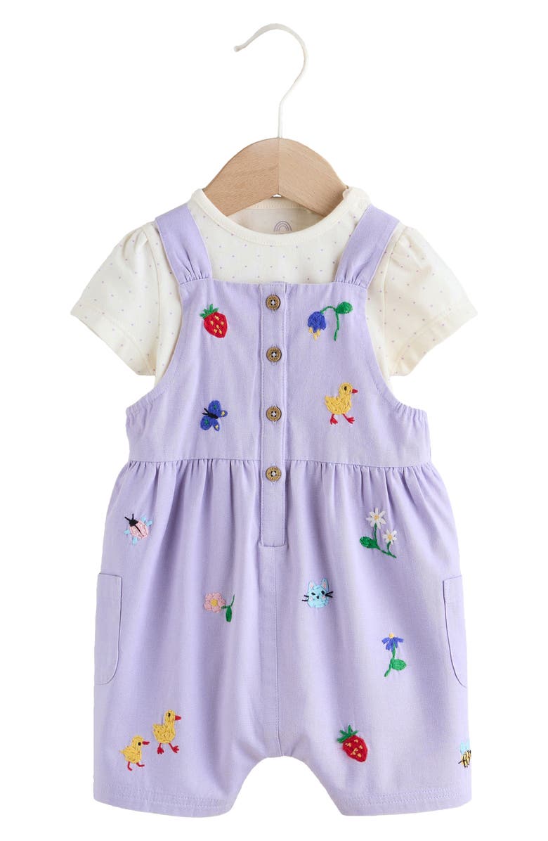 NEXT Embroidered Overalls & Bodysuit Set, Main, color, Purple