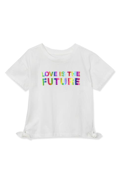 Girls Short Sleeve Side Tie Graphic Tee