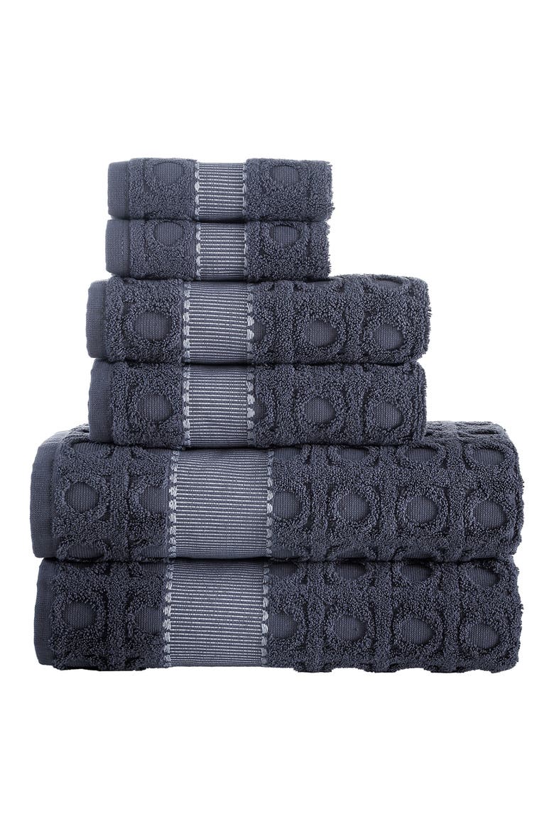 Circle in Square 6-Piece Towel Set, Main, color, ANTHRACITE