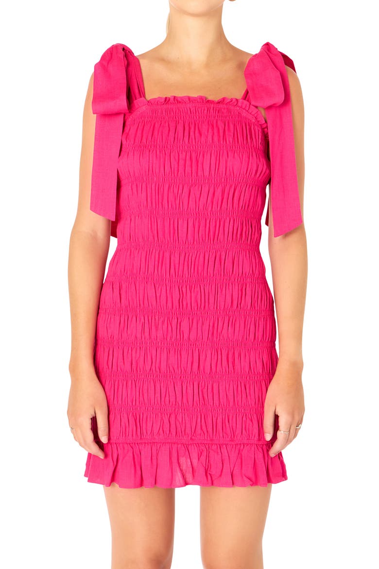 Smocked Tie Strap Dress, Alternate, color, FUCHSIA