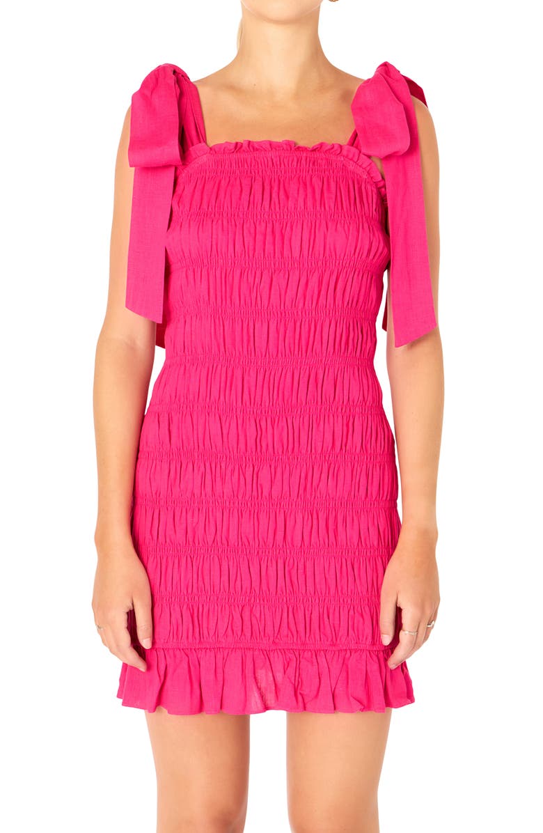 Endless Rose Smocked Tie Strap Dress, Alternate, color, Fuchsia