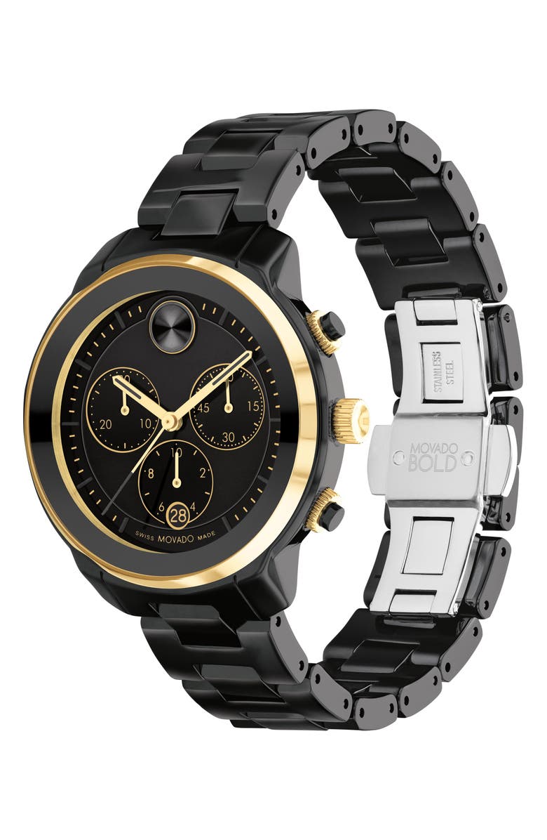 Movado Bold Verso Chronograph Ceramic Bracelet Watch, 40mm, Alternate, color, Black