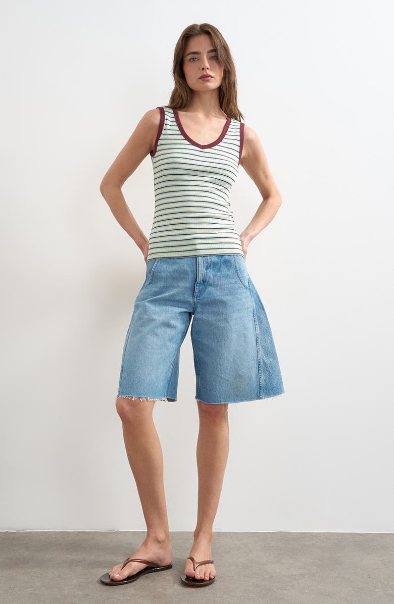 Topshop Stripe V-Neck Stretch Cotton Rib Tank, Main, color,