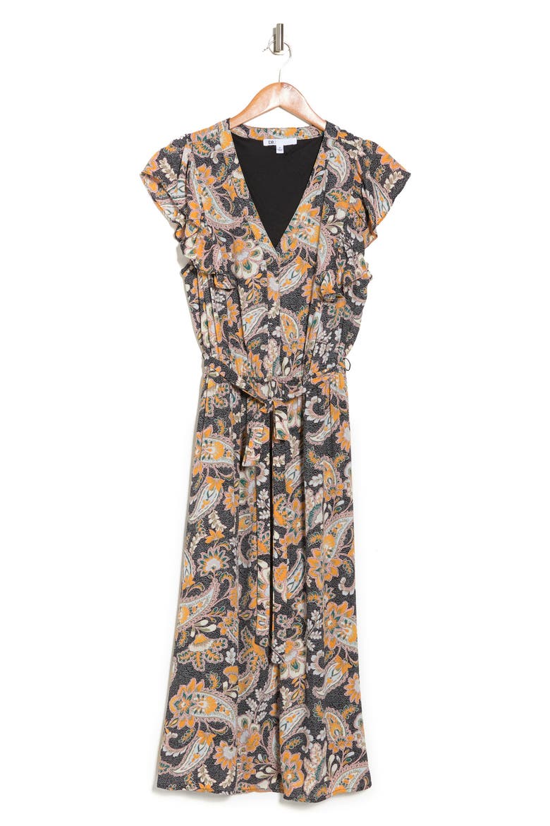 Flutter Sleeve Midi Dress, Alternate, color, I101 BLACK