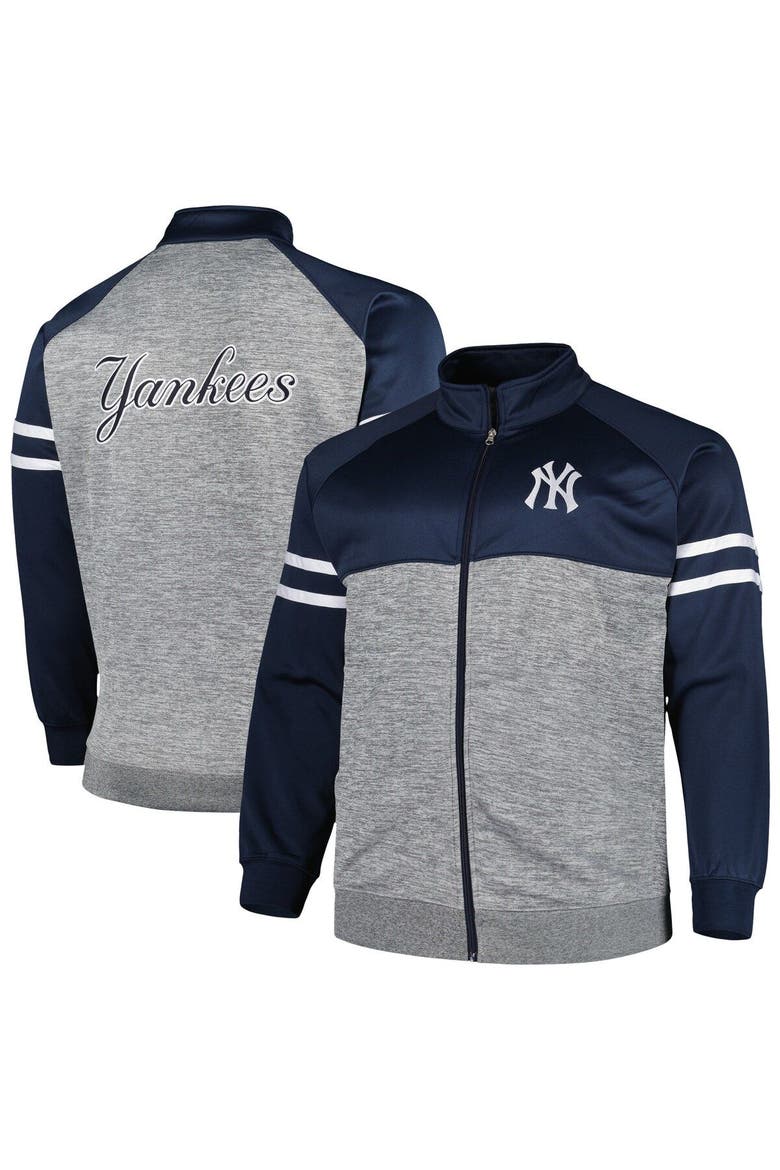 Men's Navy/Heather Gray New York Yankees Big & Tall Raglan Full-Zip Track Jacket, Main, color, Navy