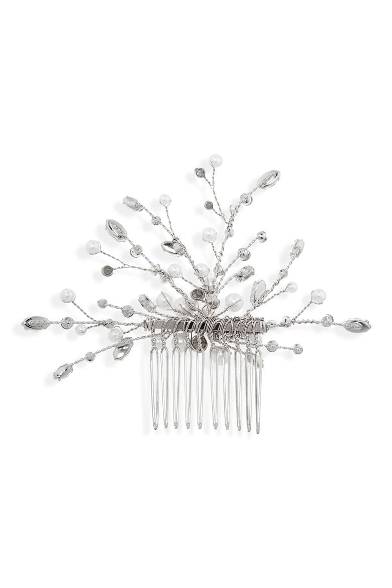 Ziva Austrian Crystal & Faux Pearl Hair Comb (Nordstrom Exclusive), Alternate, color, SILVER