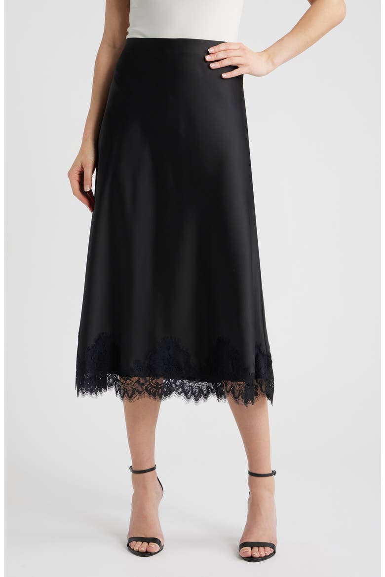 Lace Trim Midi Skirt, Main, color, ANNE BLACK