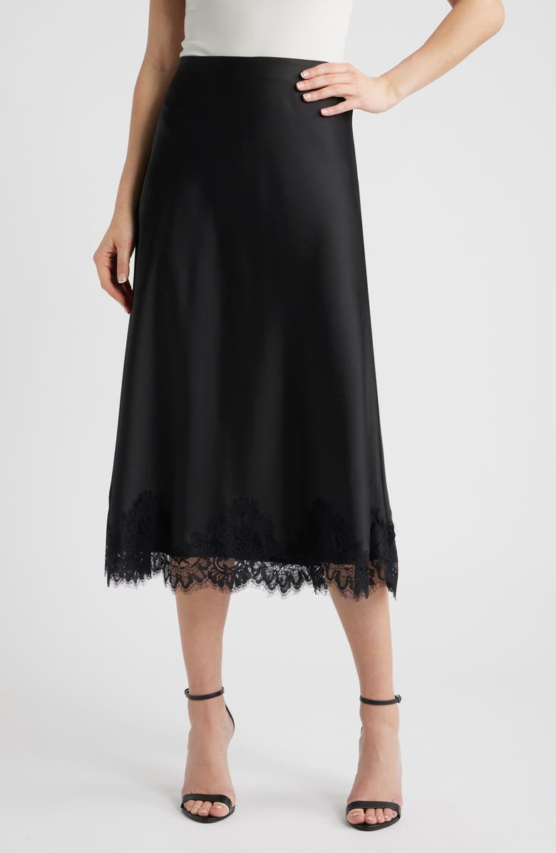 Anne Klein Lace Trim Midi Skirt, Main, color, Anne Black