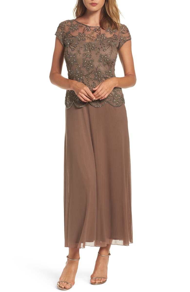 Pisarro Nights Beaded Mesh Gown, Main, color, 