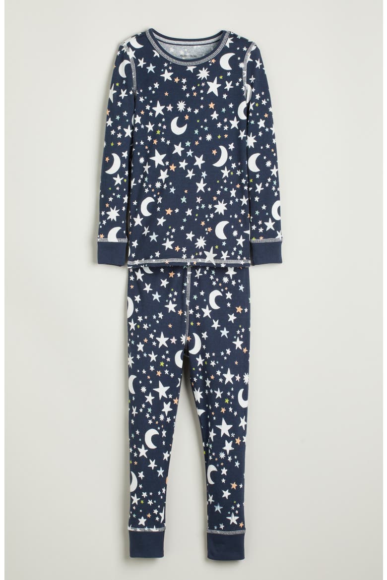 Kids' Glow in the Dark Fitted Two-Piece Pajamas, Main, color, NAVY NIGHTTIME GLOW