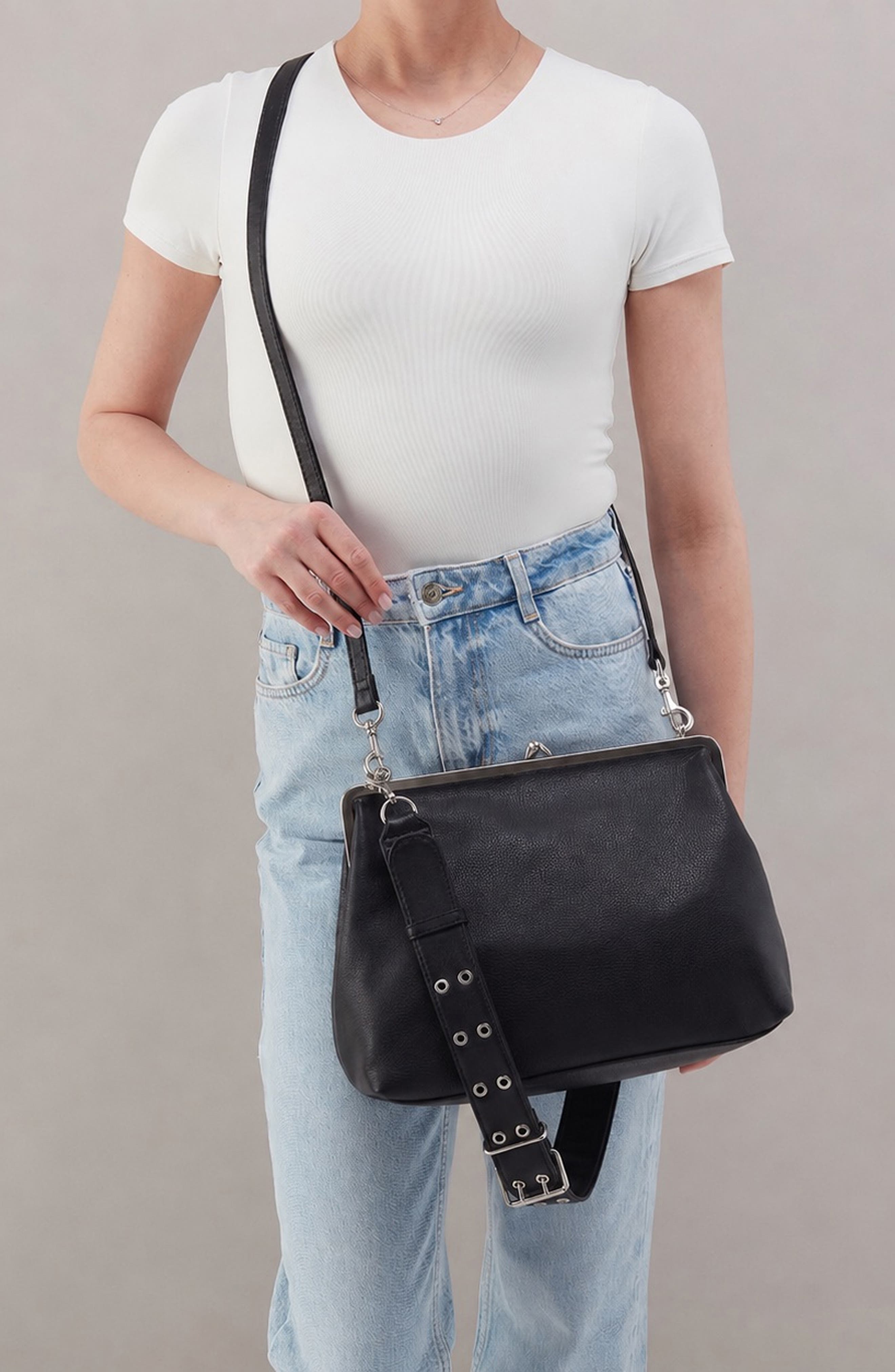 Alba Large Frame Leather Shoulder Bag, Alternate, color, BLACK