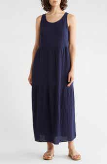 Sleeveless Organic Cotton Gauze Tiered Maxi Dress