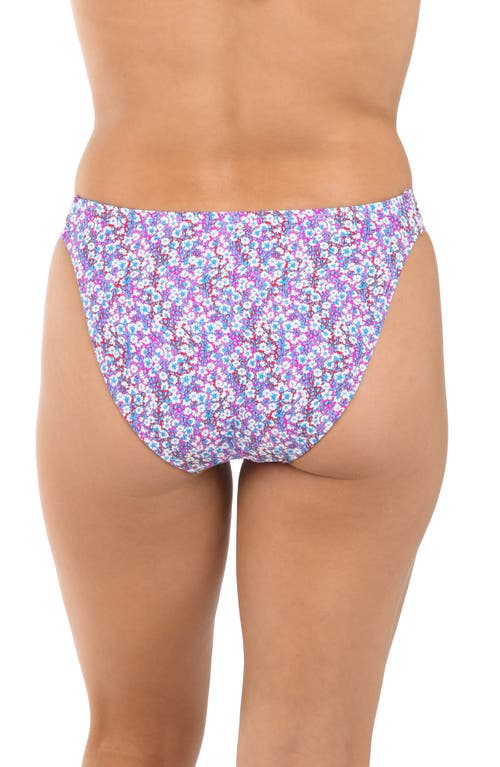 Citrus Flora Shirred Side High Waist Bikini Bottoms In Purple