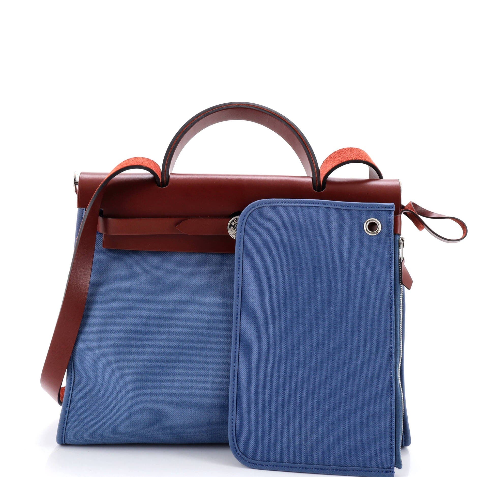 Pre-Owned Hermes Herbag Zip Leather and Toile 31, Alternate, color, Bleu Agate