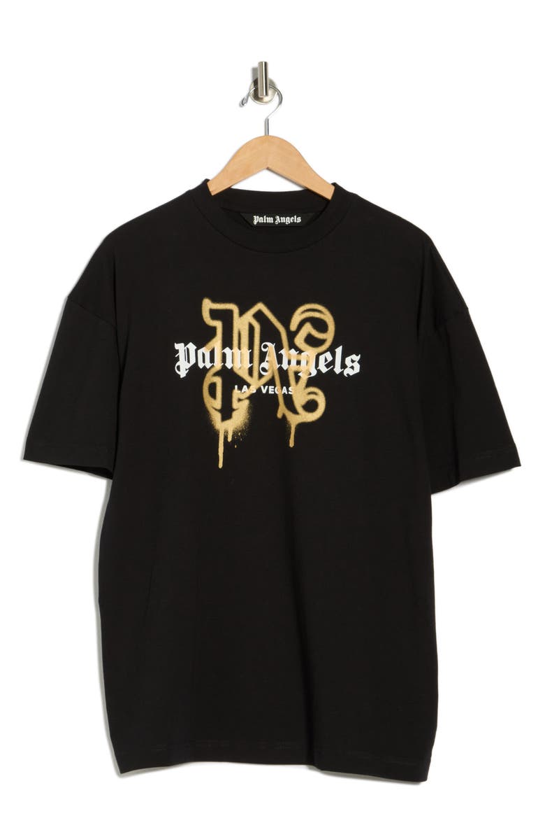 Palm Angels Logo Graphic Cotton T-Shirt, Main, color, Black Gold
