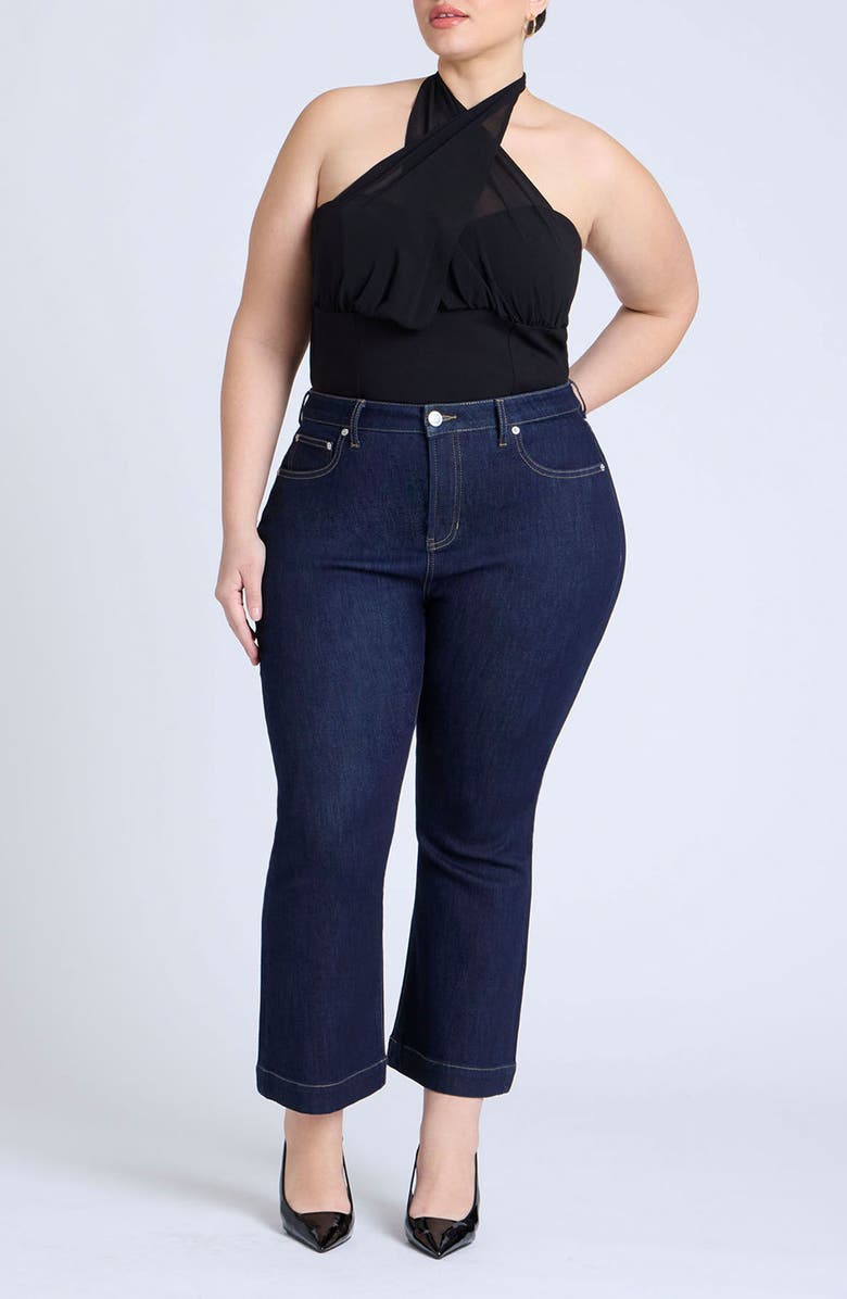 ELOQUII Chase Crop Kick Flare Jeans, Alternate, color,