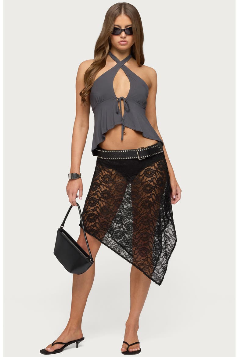 Dafnie Split Front Crisscross Neck Top, Alternate, color, DARK-GRAY