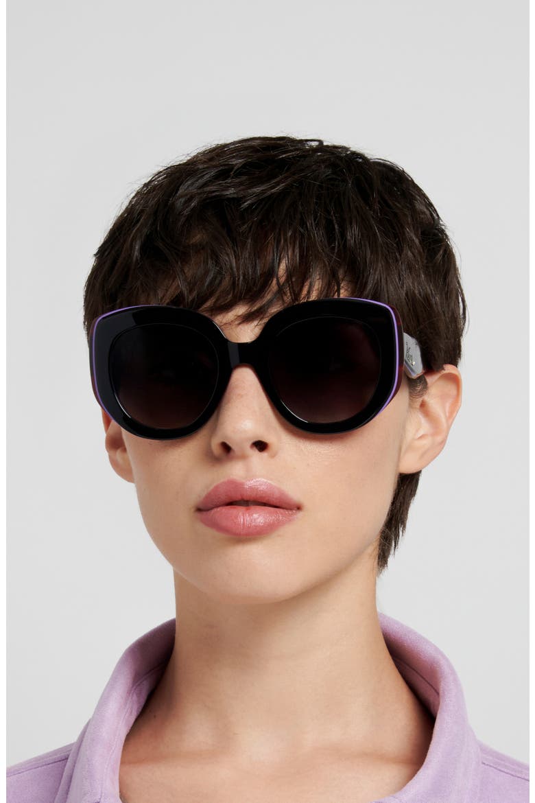 52mm Round Geometric Sunglasses, Alternate, color, BLACK/ DARK GREY SF