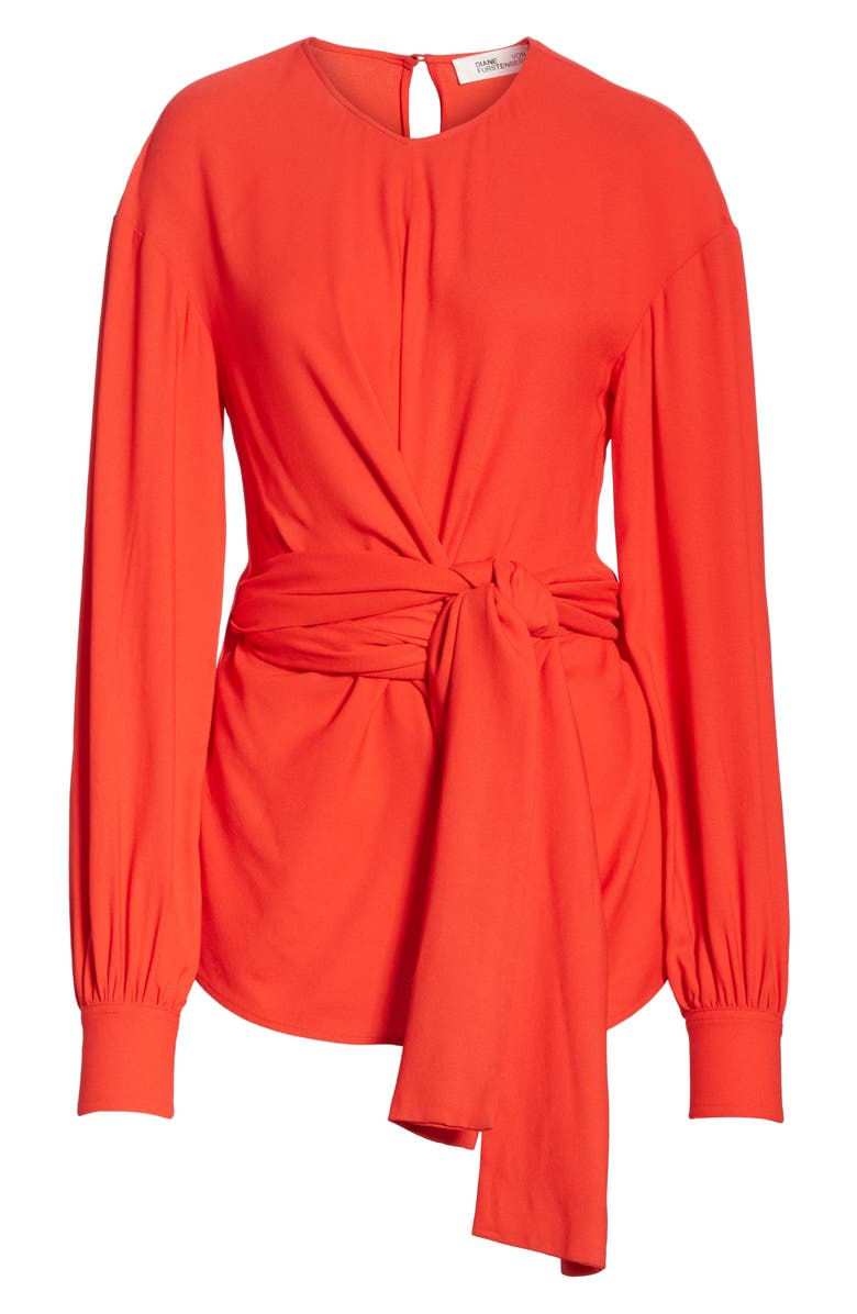 DVF Long Sleeve Wrap Front Stretch Crepe Blouse, Alternate, color,