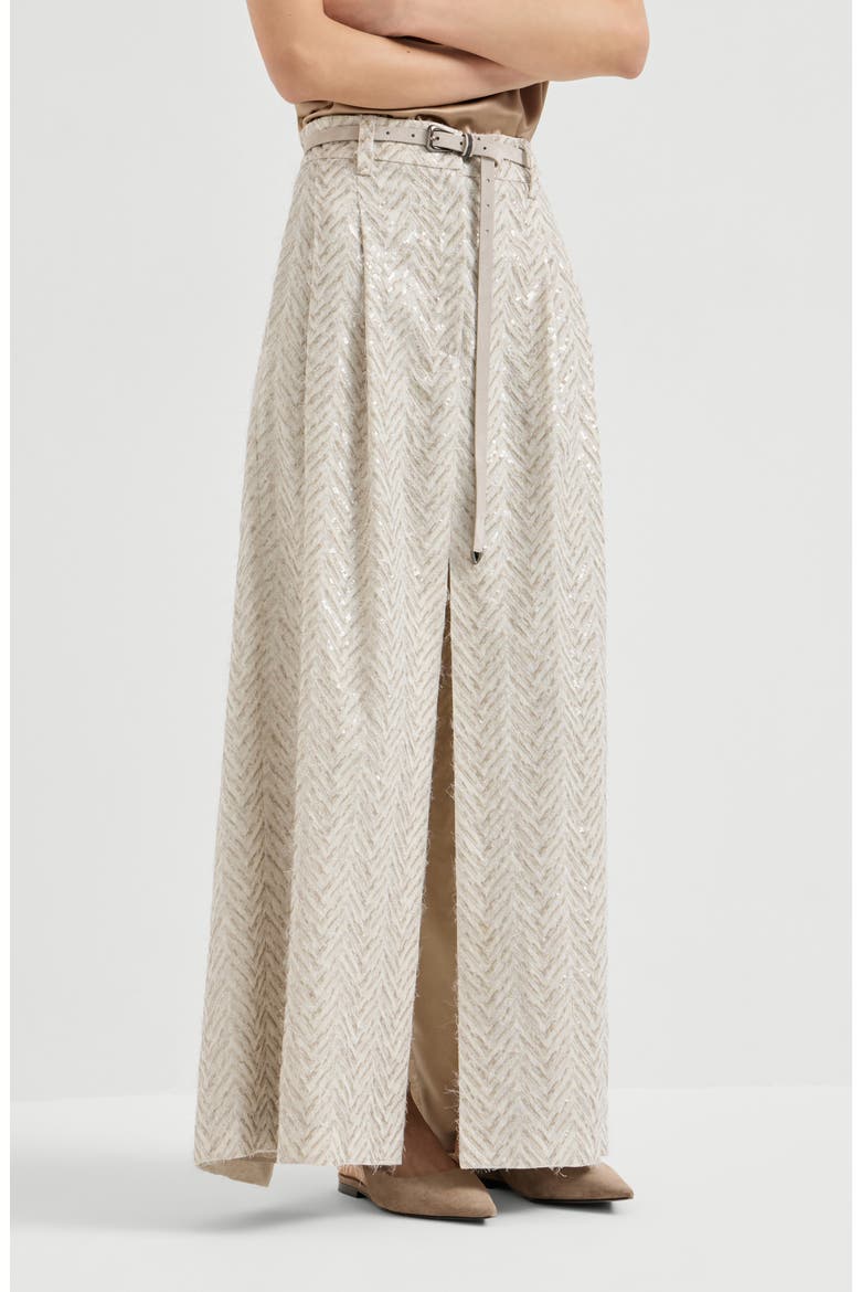 Dazzling chevron embroidery skirt, Main, color, Beige