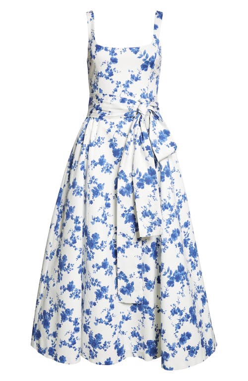 Carolina Herrera Floral Print Belted Faille Midi Dress