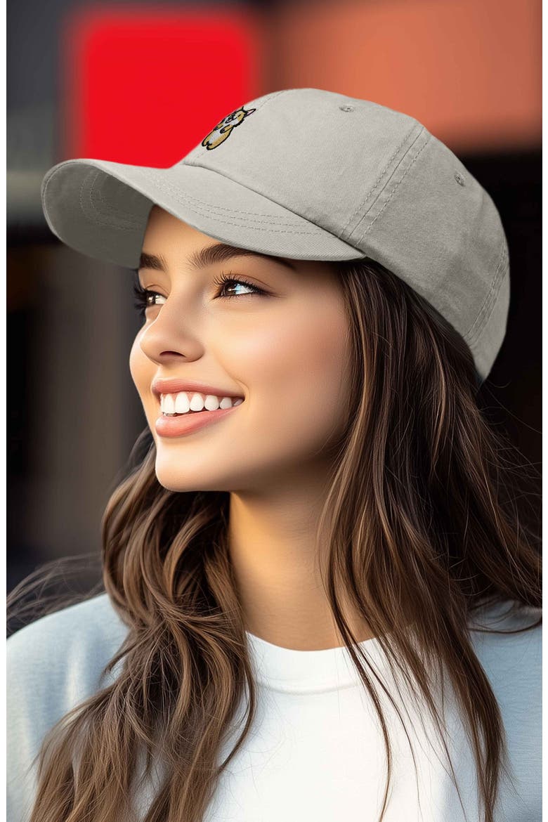Leaping Corgi Embroidered Cap, Alternate, color, Washed Stone White