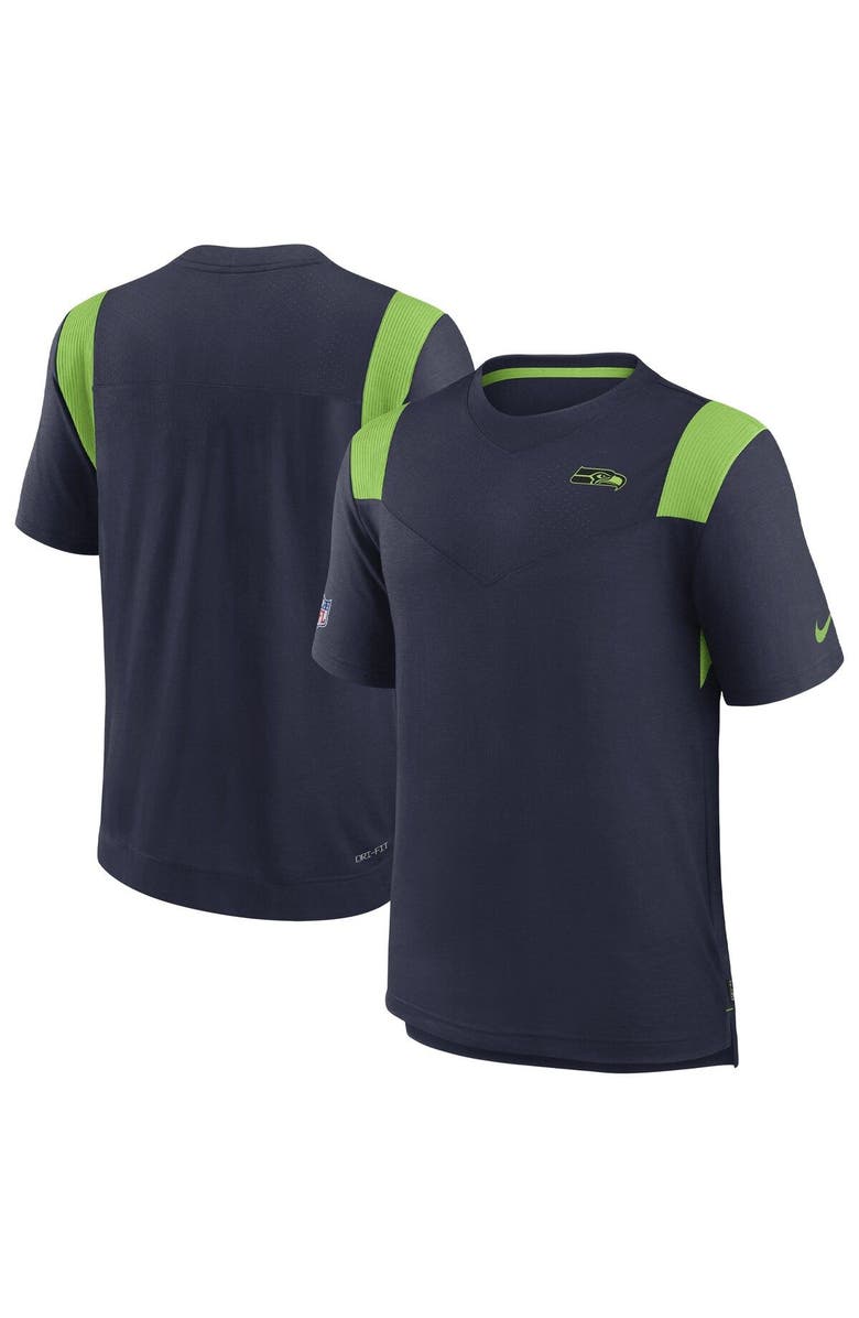 Nike Men's Nike College Navy Seattle Seahawks Sideline Tonal Logo Performance Player T-Shirt, Main, color, Navy