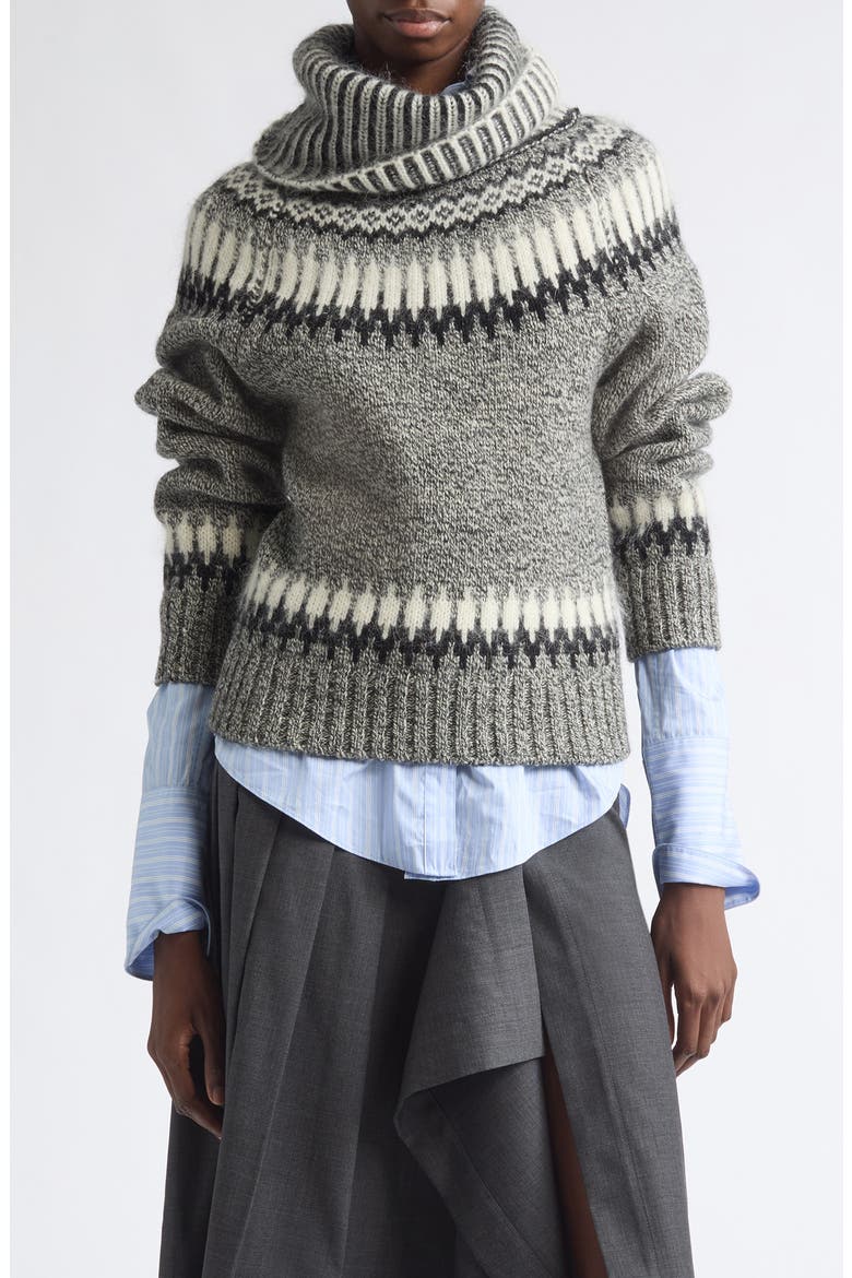 Fair Isle Turtleneck Wool Blend Sweater, Main, color, GREY MULTI