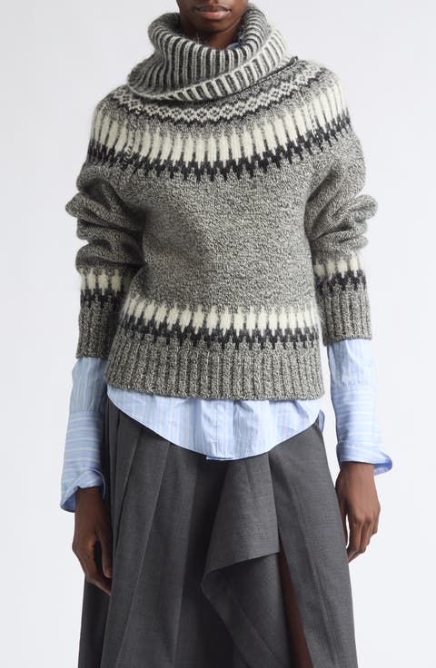 Fair Isle Turtleneck Wool Blend Sweater