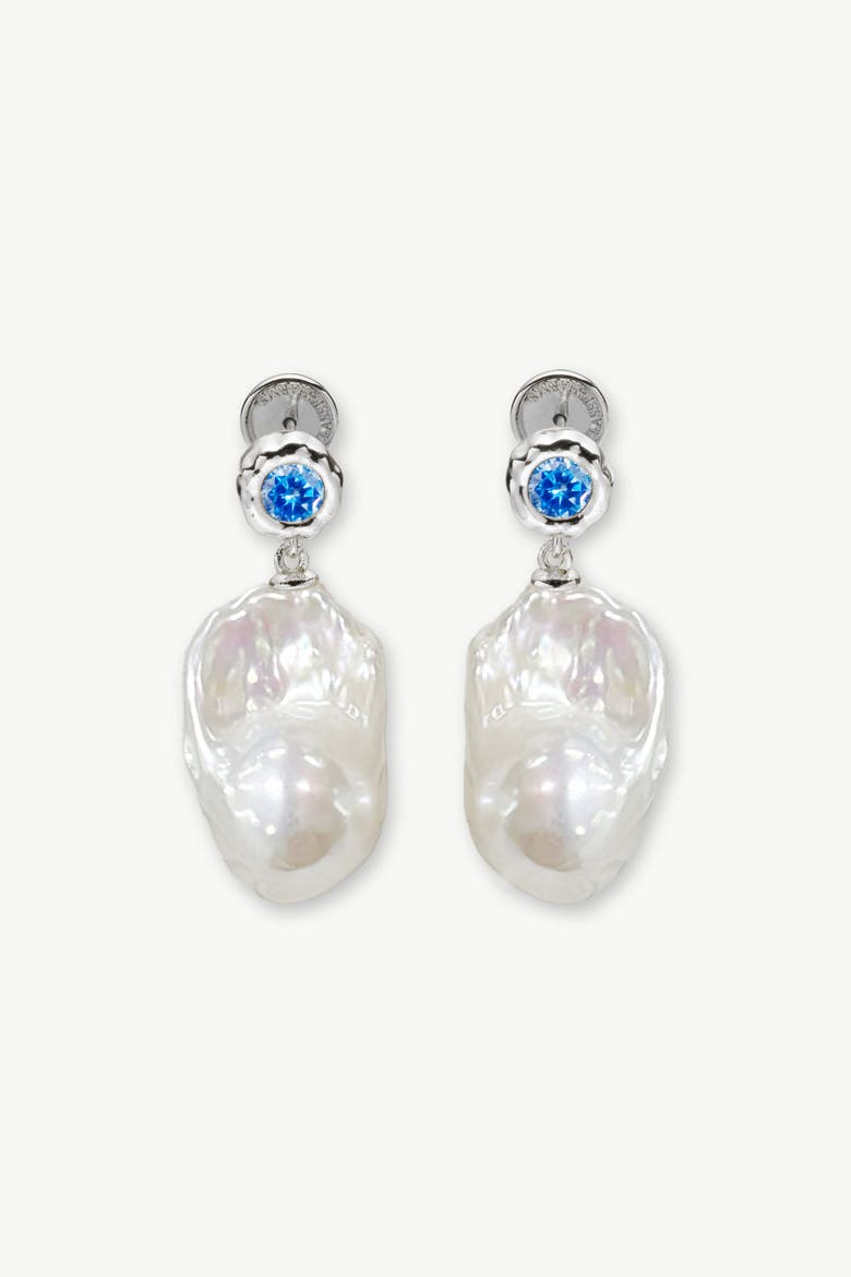Skyler Freshwater Baroque Pearl Drop Earrings, Main, color, Silver/blue