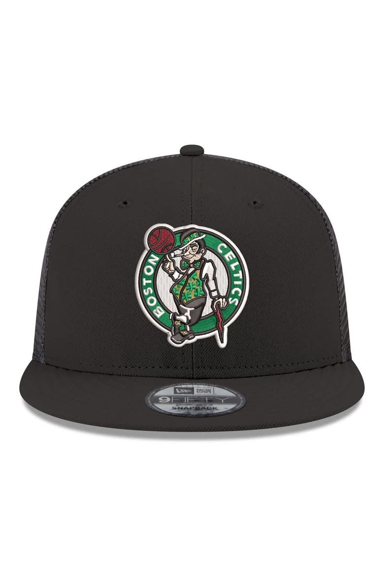 New Era Men's New Era Black Boston Celtics Core Logo Meshback 9FIFTY Snapback Hat, Alternate, color, Black
