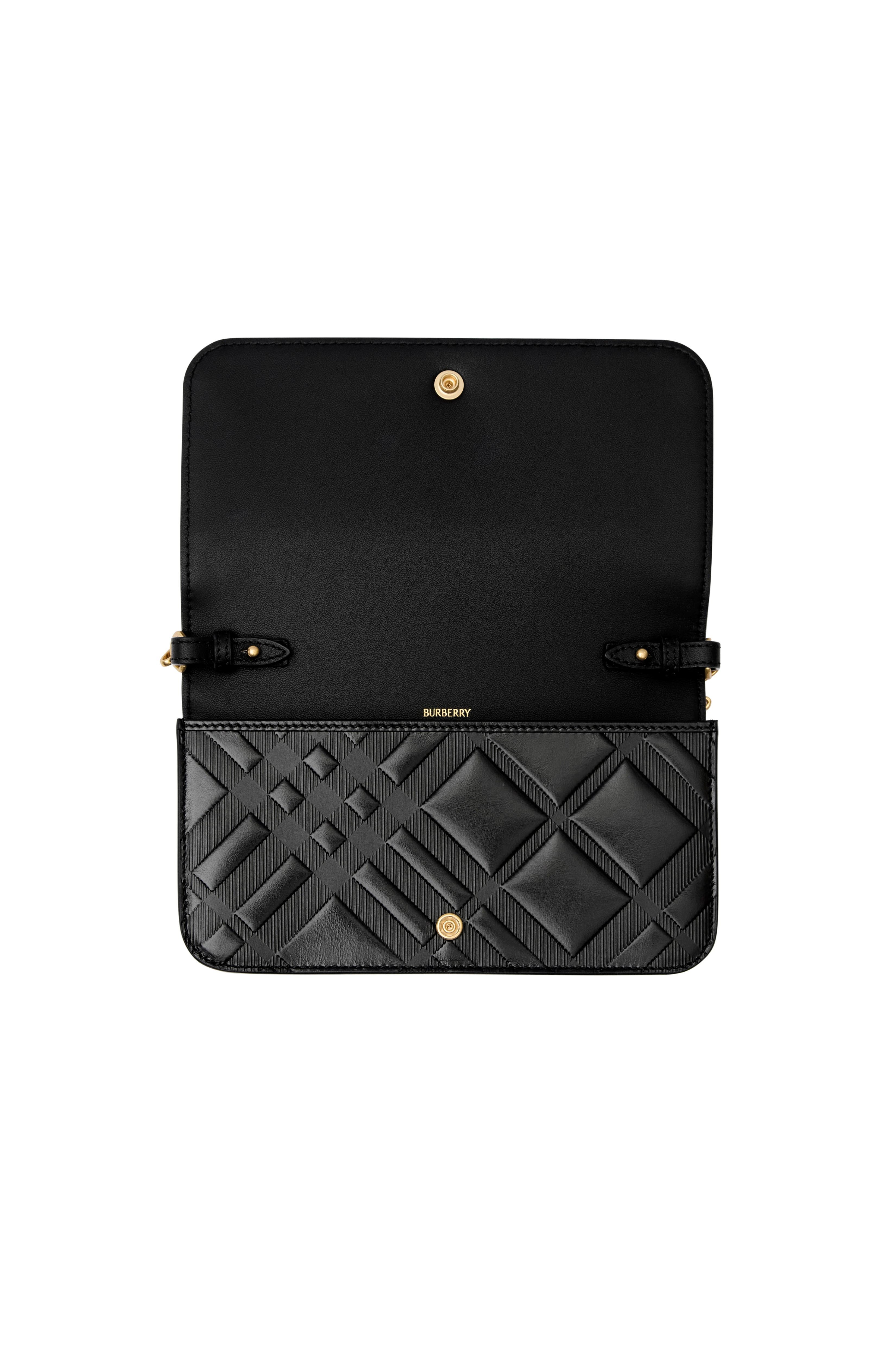 Embossed Check Chain Strap Wallet, Alternate, color, Black