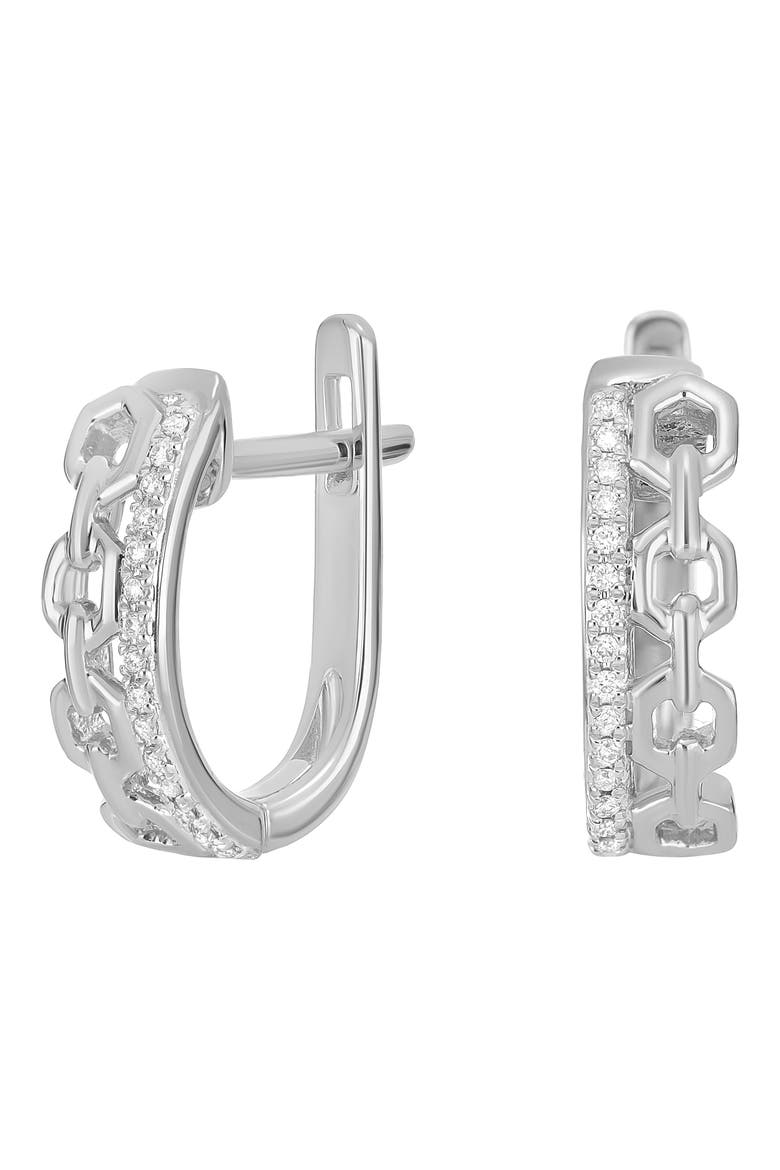 Diamond & Link Huggie Hoop Earrings - 0.08 ct., Main, color, 14K WHITE GOLD