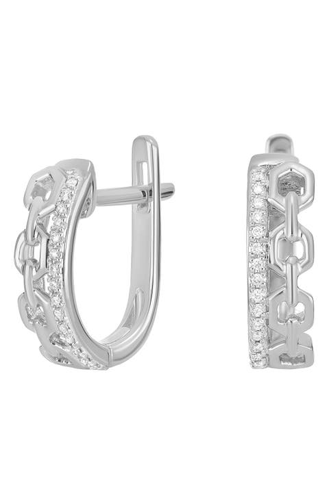 Diamond & Link Huggie Hoop Earrings - 0.08 ct.