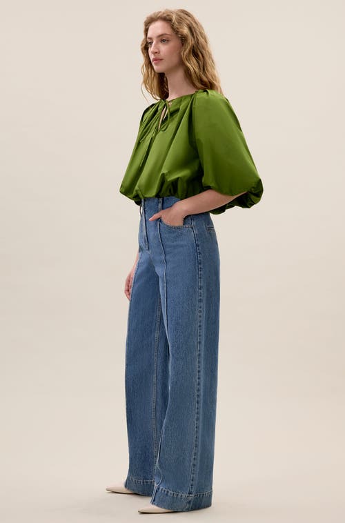 Rebecca Taylor Yara Poplin Bubble Top In Meadow In Green