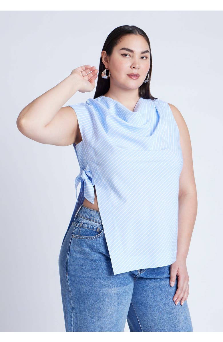 ELOQUII Asym Tie Top, Main, color, White On Blue
