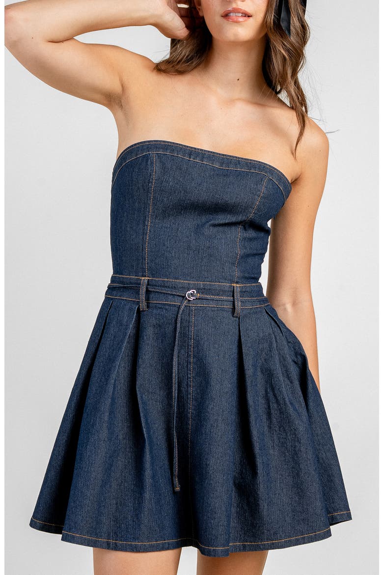 Strapless Denim Minidress, Alternate, color, DARK BLUE