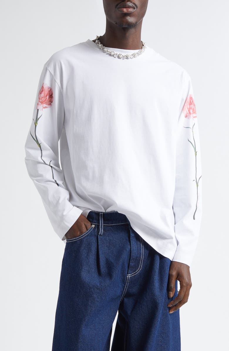 Simone Rocha Carnation Print Long Sleeve T-Shirt, Main, color, 