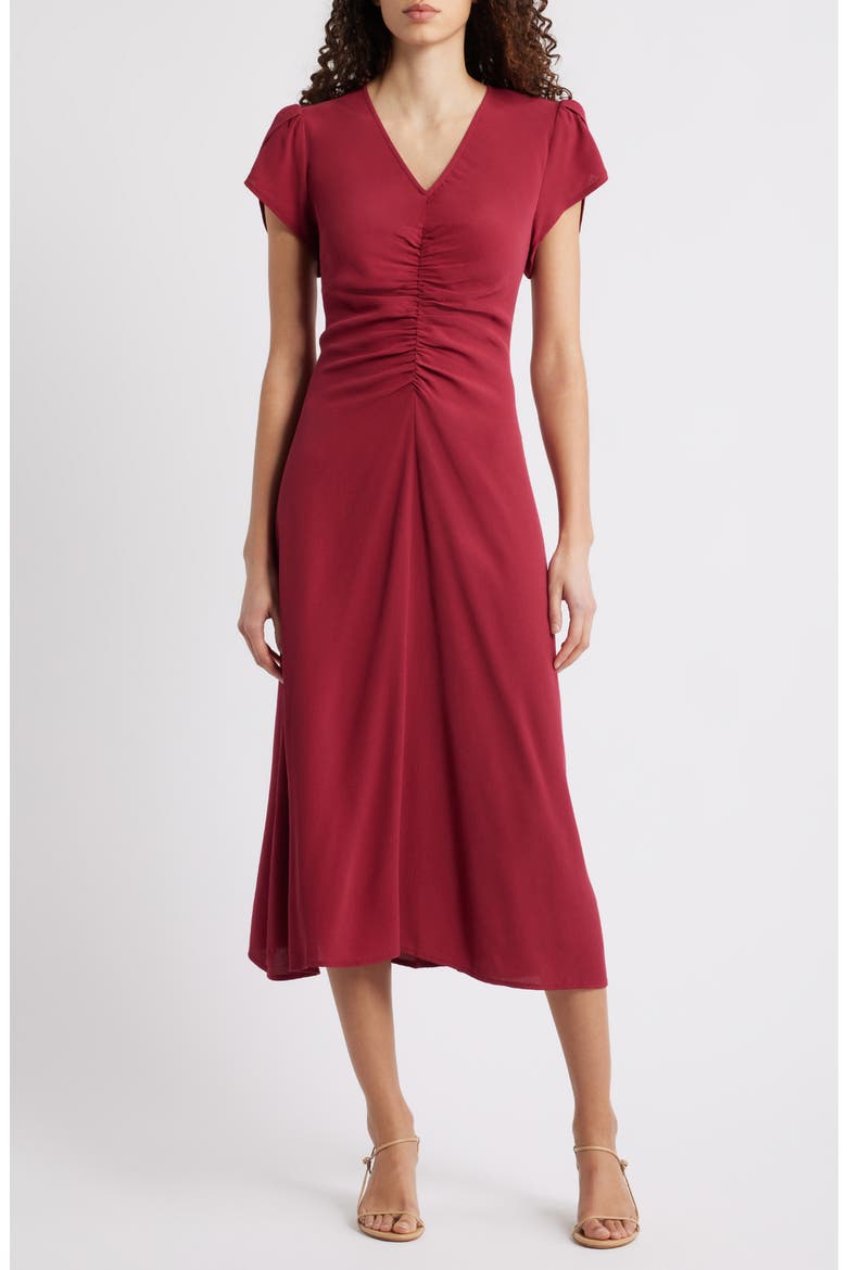 Ruched Midi Dress, Main, color, RED RUMBA