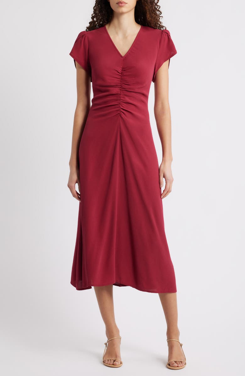 Caslon<sup>®</sup> Ruched Midi Dress, Main, color, Red Rumba