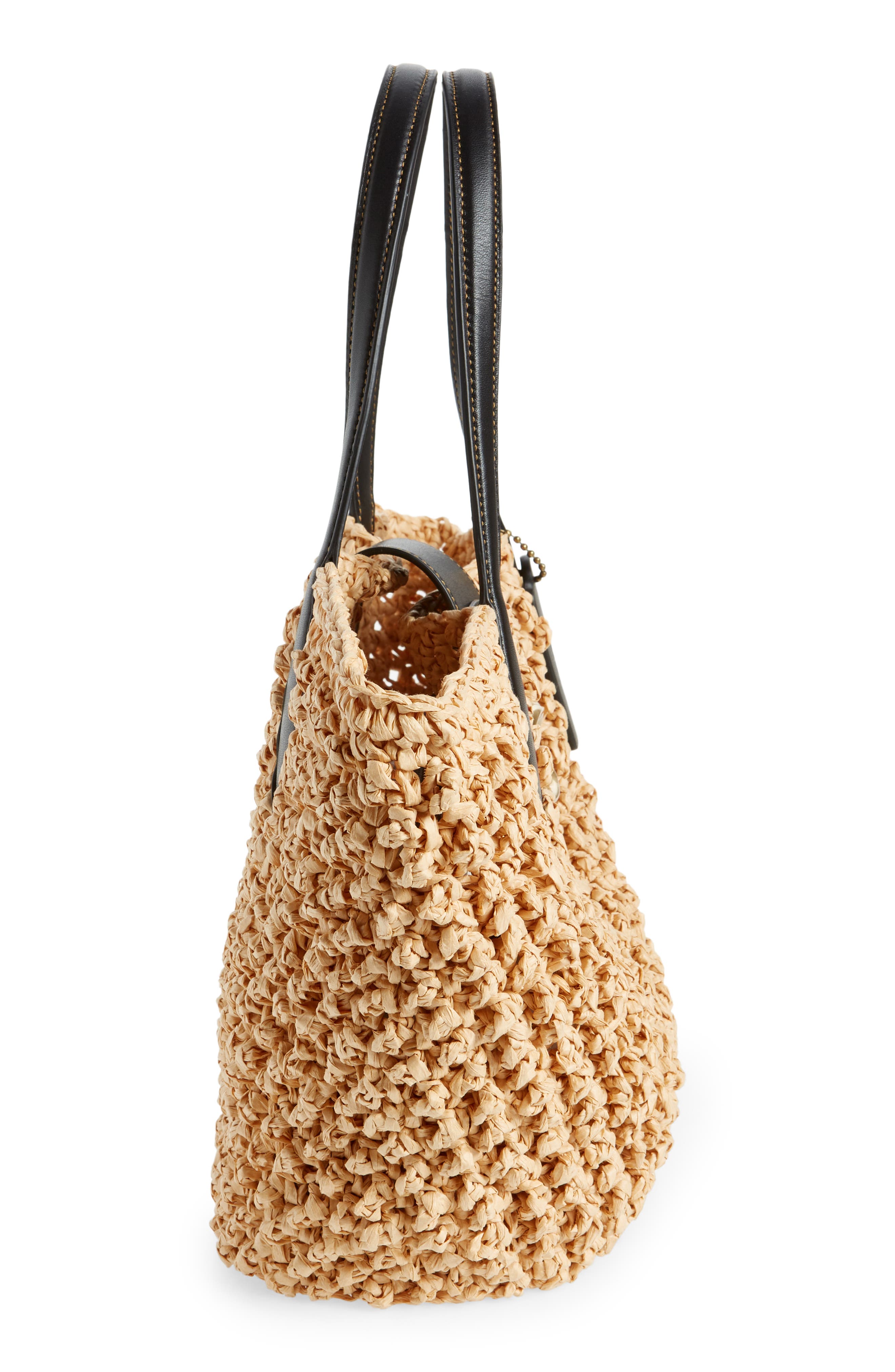 Small Paper Straw Tote, Alternate, color, B4/ NATURAL/BLACK