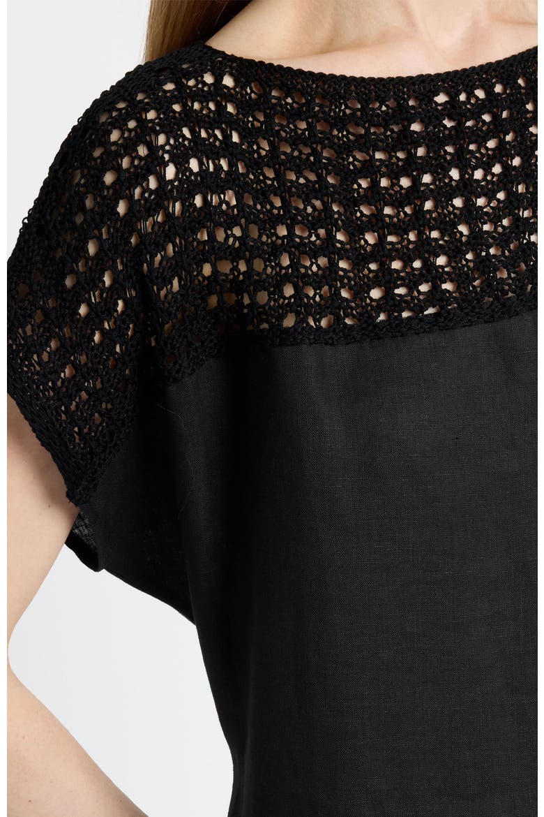 Harmony Crocheted Cap Sleeve Linen Maxi Dress, Alternate, color, Black