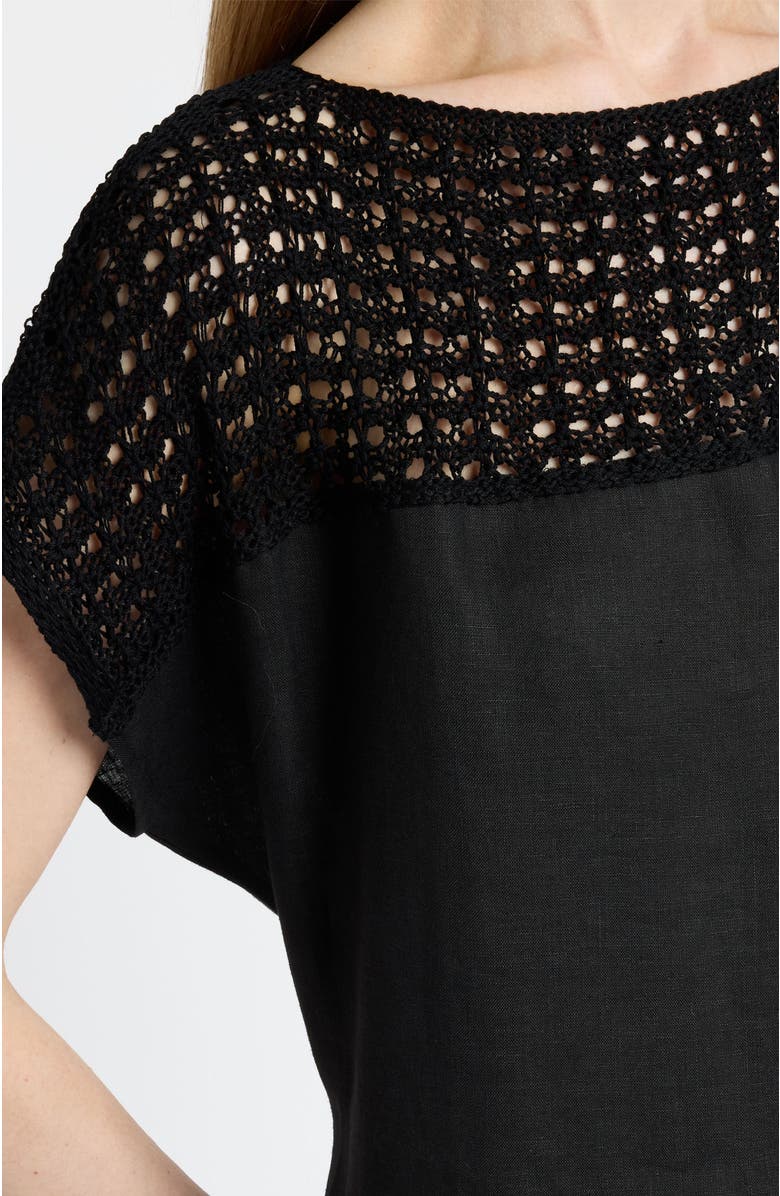 Santorelli Harmony Crocheted Cap Sleeve Linen Maxi Dress, Alternate, color, Black