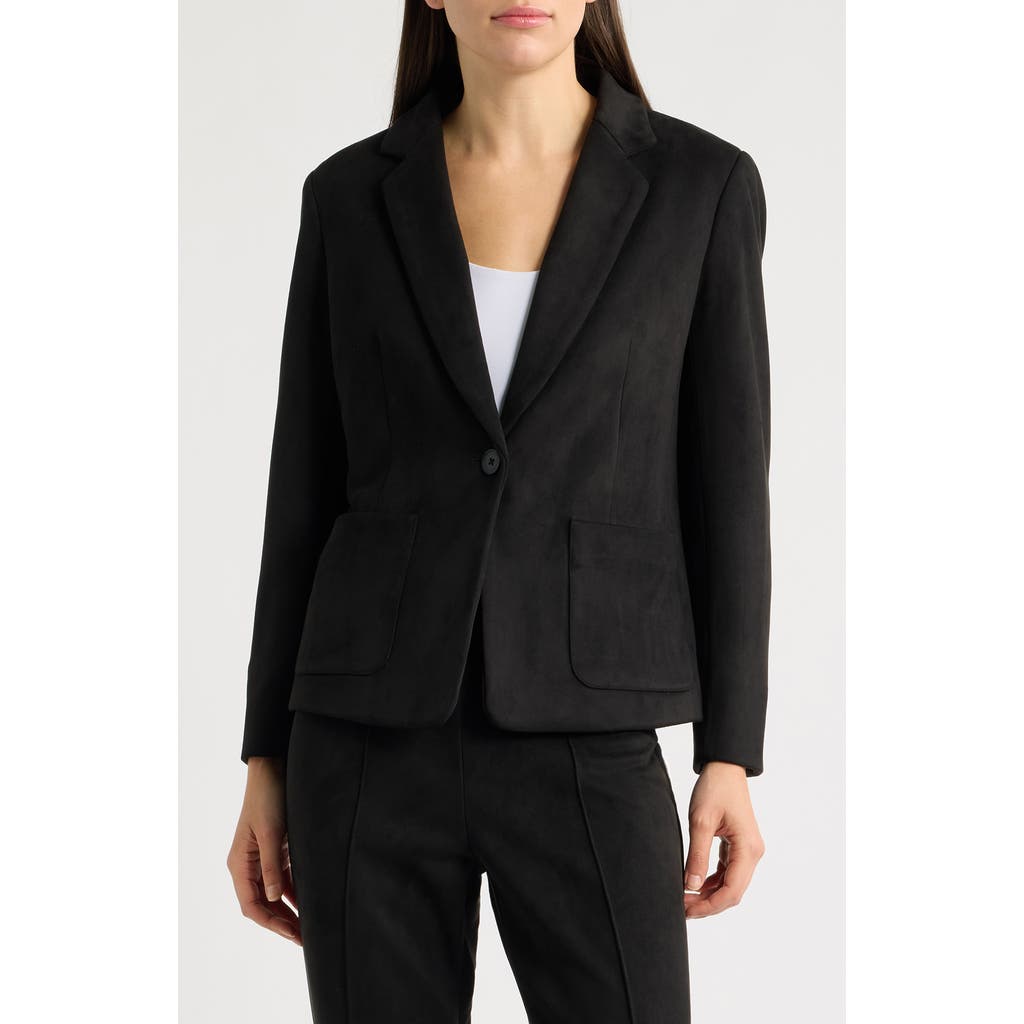 AK ANNE KLEIN One-Button Faux Suede Jacket in Anne Black at Nordstrom, Size Small