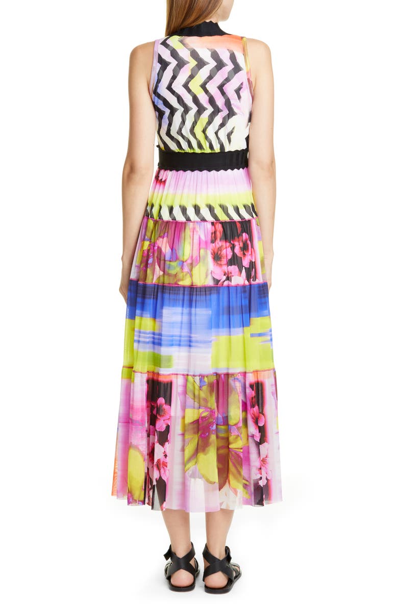 Fuzzi Floral Print Zigzag Midi Dress, Alternate, color,