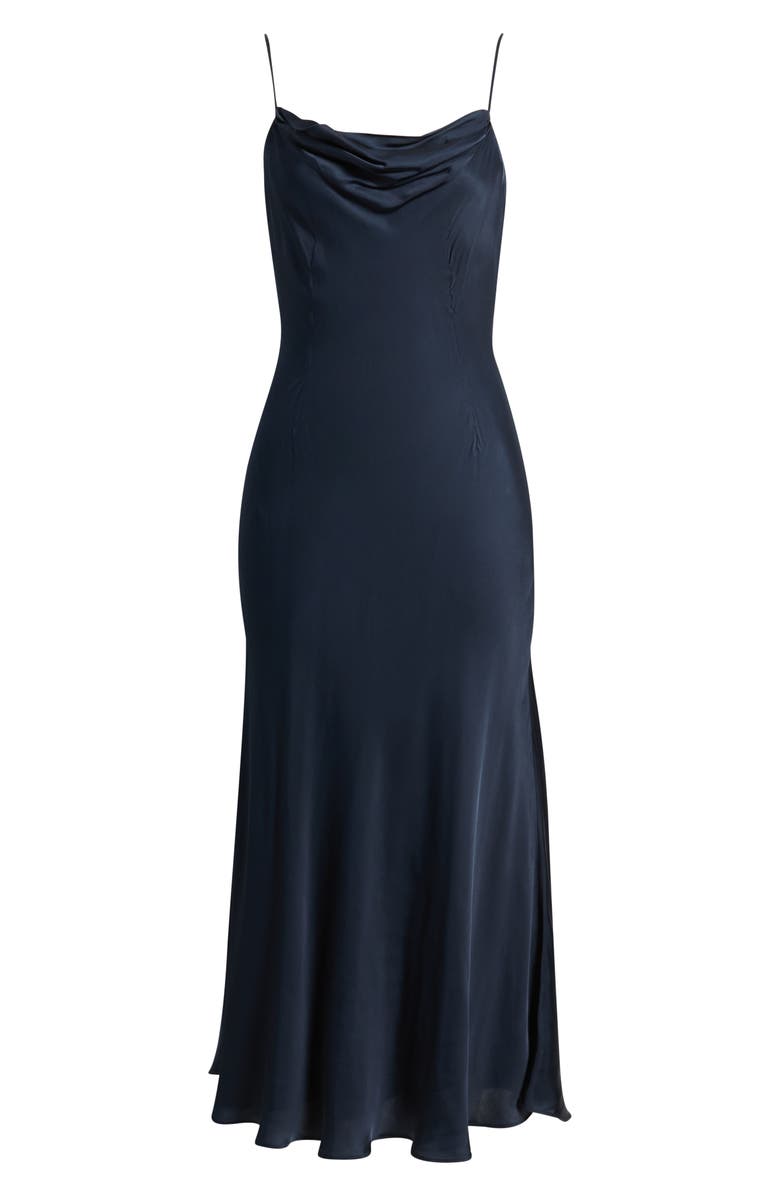 French Connection Oona Strappy Satin Midi Dress, Main, color, Marine