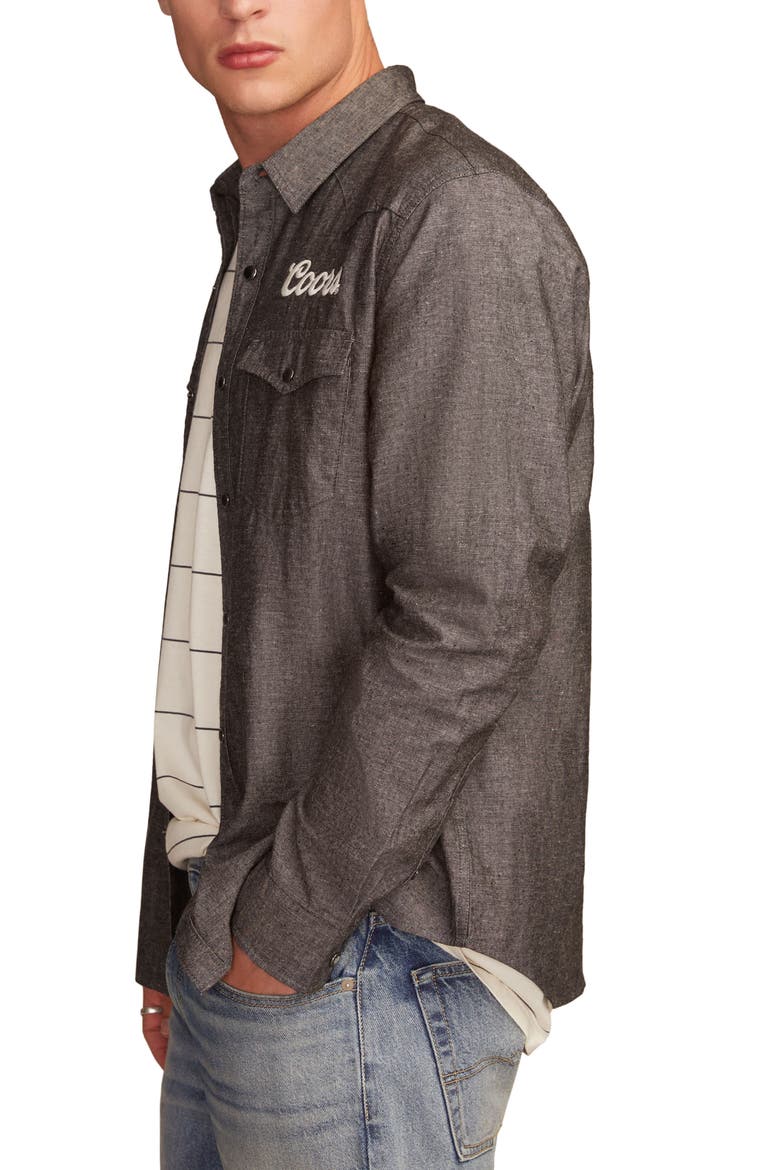 Coors® Rodeo Embroidered Cotton Graphic Snap-Up Western Shirt, Alternate, color, BLACK HEATHER