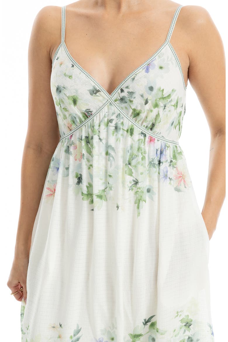 Watercolor Print Sleeveless Maxi Dress, Alternate, color, WHITE/ GREEN GARDEN MISTS