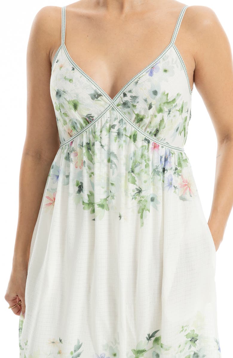 MAX STUDIO Watercolor Print Sleeveless Maxi Dress, Alternate, color, White/ Green Garden Mists